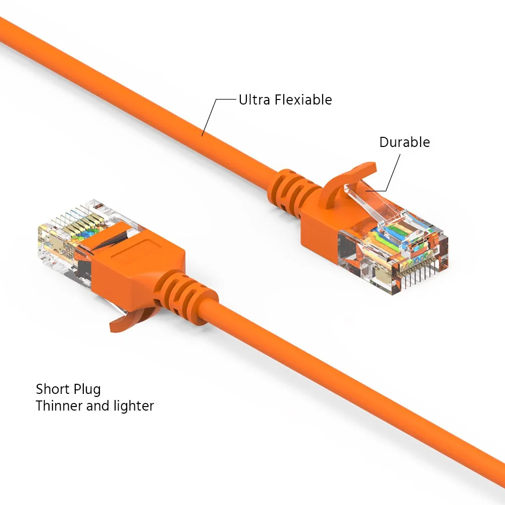 15Ft Cat6A UTP Slim Ethernet Network Booted Cable 28AWG Orange