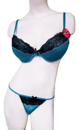 2 Piece Caribbean-Blue Lace Bra & Panty Set