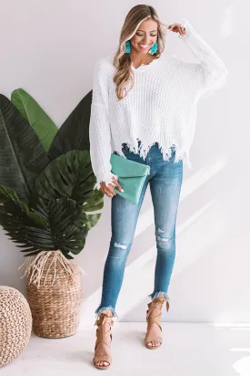 Always Fashionably Late Knitted Hoodie In White