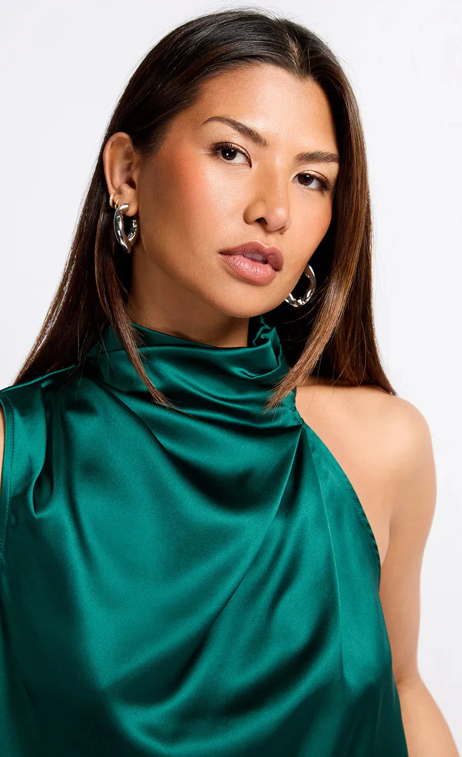 Elegant Green Aubrey Satin Draped Top