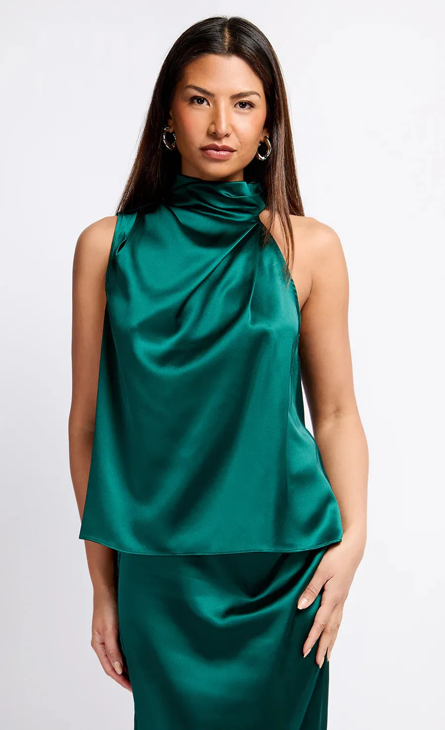 Elegant Green Aubrey Satin Draped Top