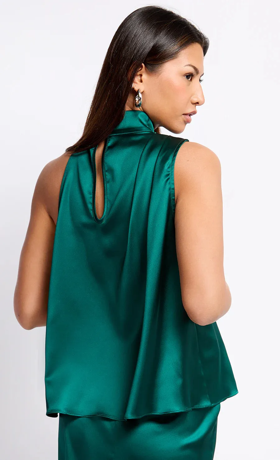 Elegant Green Aubrey Satin Draped Top