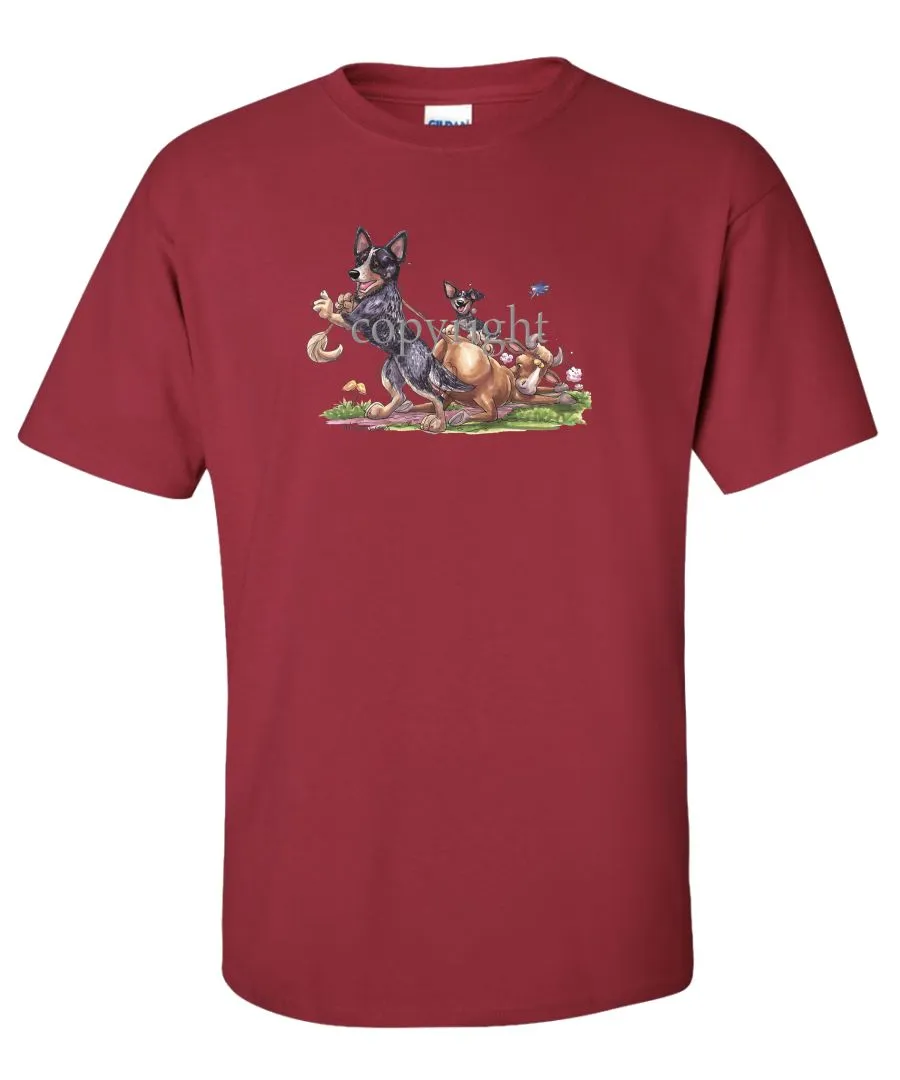 Australian Cattle Dog - Pulling Cow By Tail - Caricature - T-Shirt