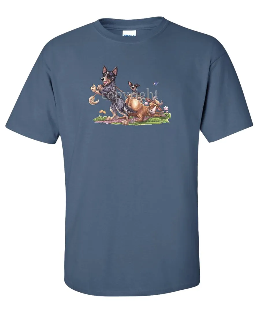 Australian Cattle Dog - Pulling Cow By Tail - Caricature - T-Shirt