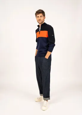 BAYEUX - Quarter Zip Sweater | 100% Wool (DARK BLUE / NAVY / NEON ORANGE)