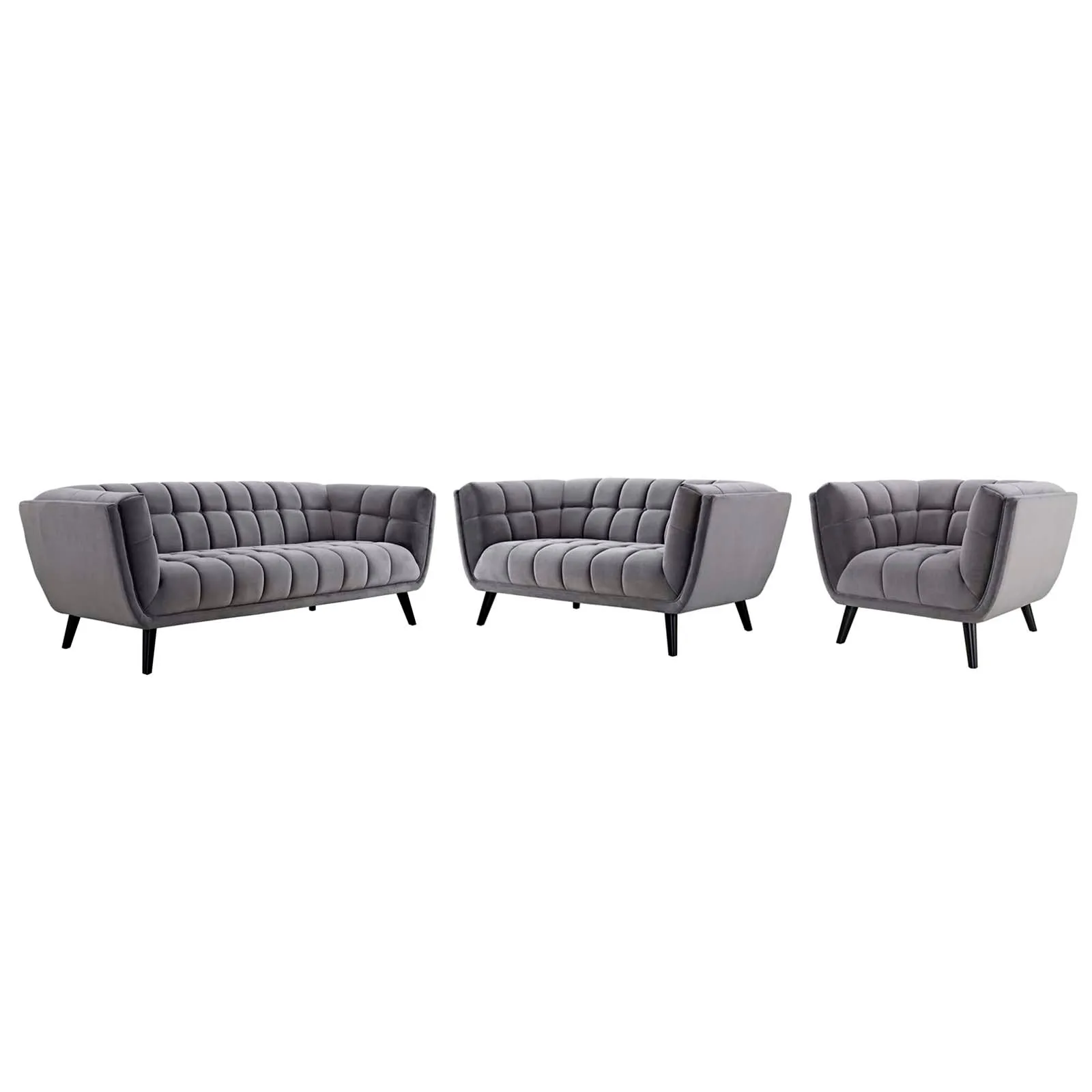 Bestow 3 Piece Performance Velvet Sofa Loveseat and Armchair Set by Modway