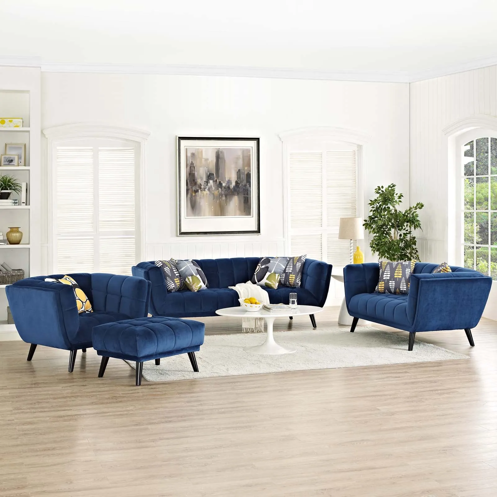 Bestow 3 Piece Performance Velvet Sofa Loveseat and Armchair Set by Modway