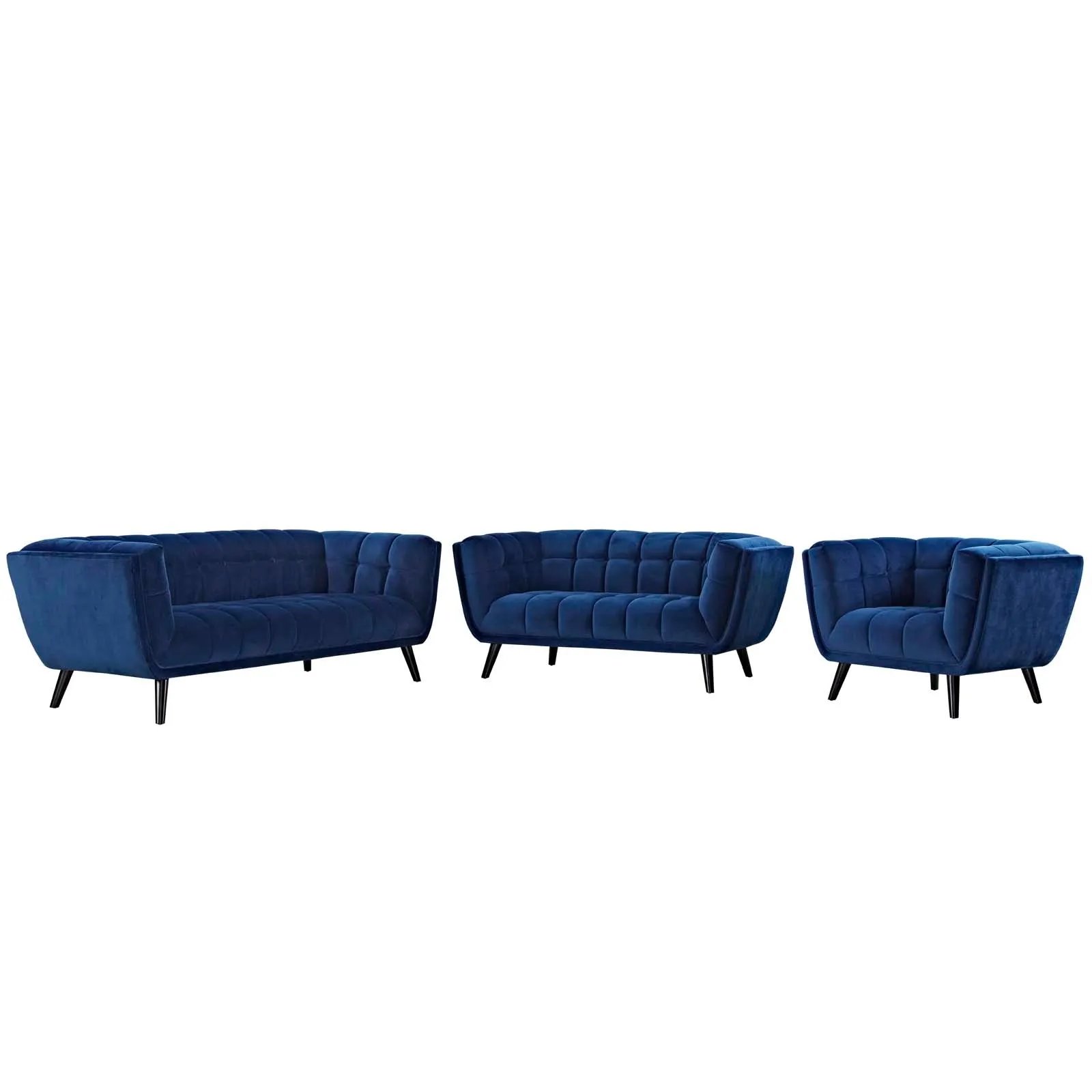 Bestow 3 Piece Performance Velvet Sofa Loveseat and Armchair Set by Modway