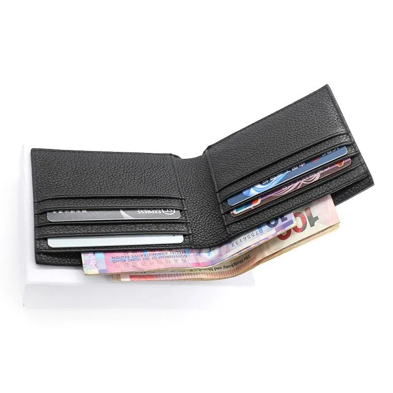 Black Leather Mens Bifold Small Wallet Front Pocket Wallet Slim billfold Small Wallet for Men