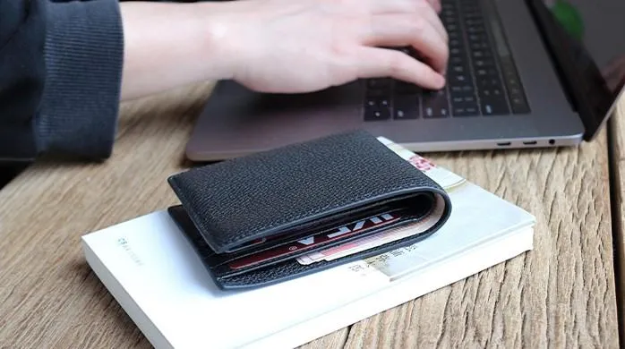 Black Leather Mens Bifold Small Wallet Front Pocket Wallet Slim billfold Small Wallet for Men