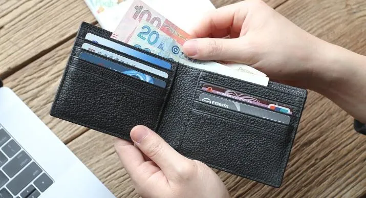 Black Leather Mens Bifold Small Wallet Front Pocket Wallet Slim billfold Small Wallet for Men