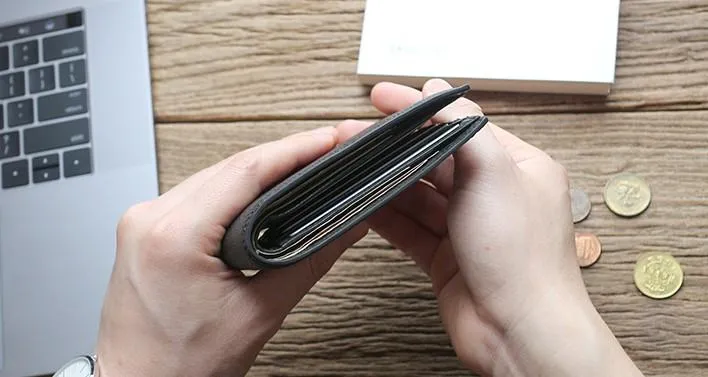 Black Leather Mens Bifold Small Wallet Front Pocket Wallet Slim billfold Small Wallet for Men