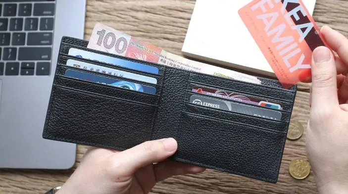 Black Leather Mens Bifold Small Wallet Front Pocket Wallet Slim billfold Small Wallet for Men