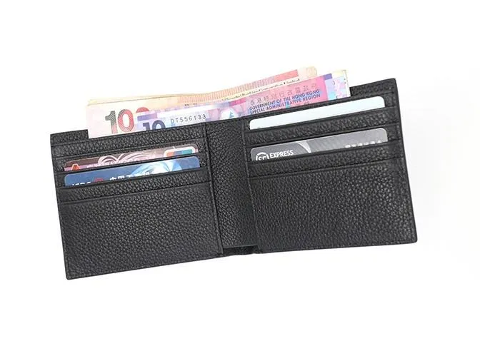 Black Leather Mens Bifold Small Wallet Front Pocket Wallet Slim billfold Small Wallet for Men