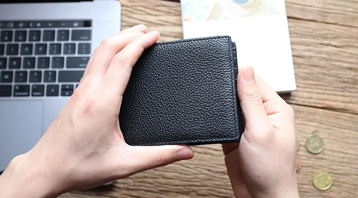 Black Leather Mens Bifold Small Wallet Front Pocket Wallet Slim billfold Small Wallet for Men