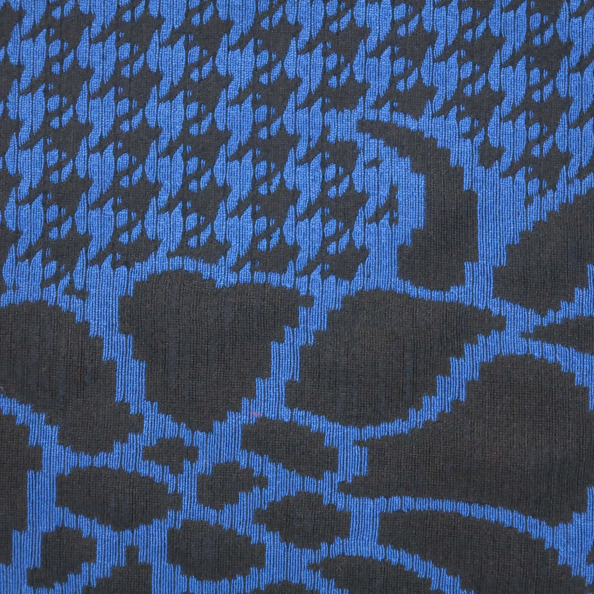 Blue and Black Floral Houndstooth and Floral Design Brocade