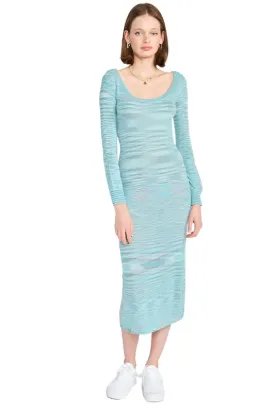 Blue Multi Scoop Neck Sweater Midi Dress