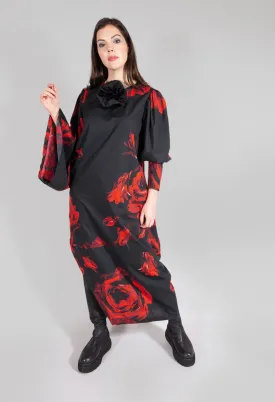 Bold Print Dress with Side Split in Black and Red