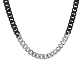 C138BW B.Tiff 8mm 2 Tone Matte Black Anodized & High Polish Stainless Steel Flat Cuban Link Necklace