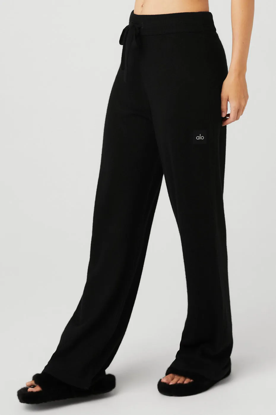 Cashmere High-Waist Jet Set Wide Leg Pant - Black