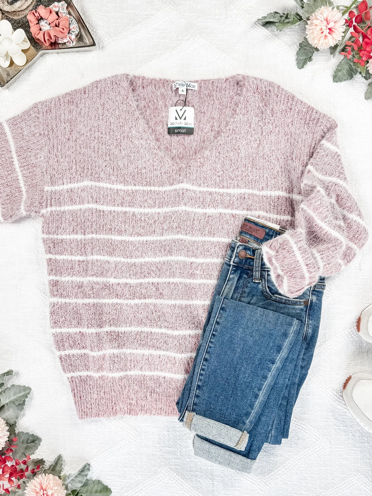 Cozy Striped Sweater - Mauve by Michelle Mae