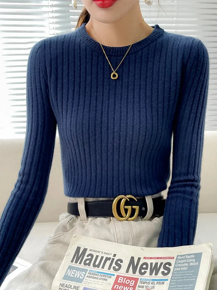 Fashion Ribbed Women Sweater Knitted Soft Pullovers Jumpers Basic Solid Soft Long Sleeve Sweaters For Women Autumn Winter Tops