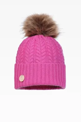 Georgie Cable Rib Pom Pom Hat - Faux Fur