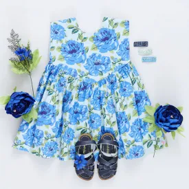 Girls Gracie Dress - Blue Peonies