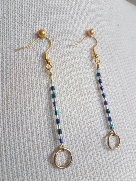 Gold Blue Egyptian Dangle Earrings