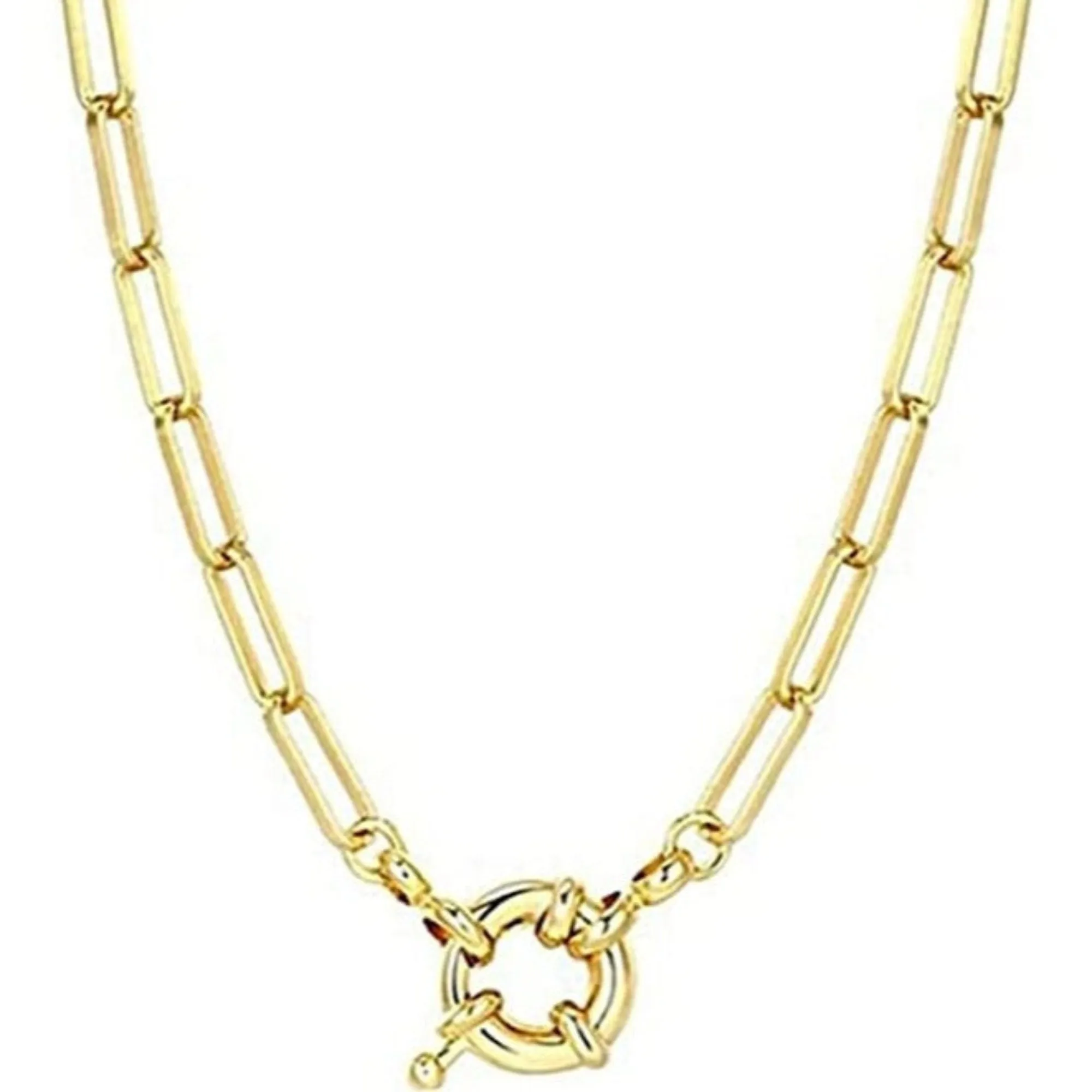 Golden Chunky Clip Clasp Paperclip Link Chain Charm Necklace