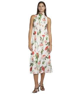 High Neck Floral Midaxi Slip Dress - White