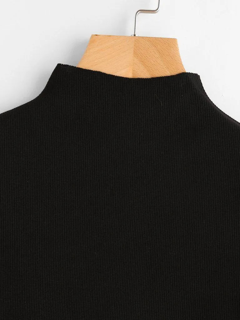 High Neck Ribbed Crop Tee