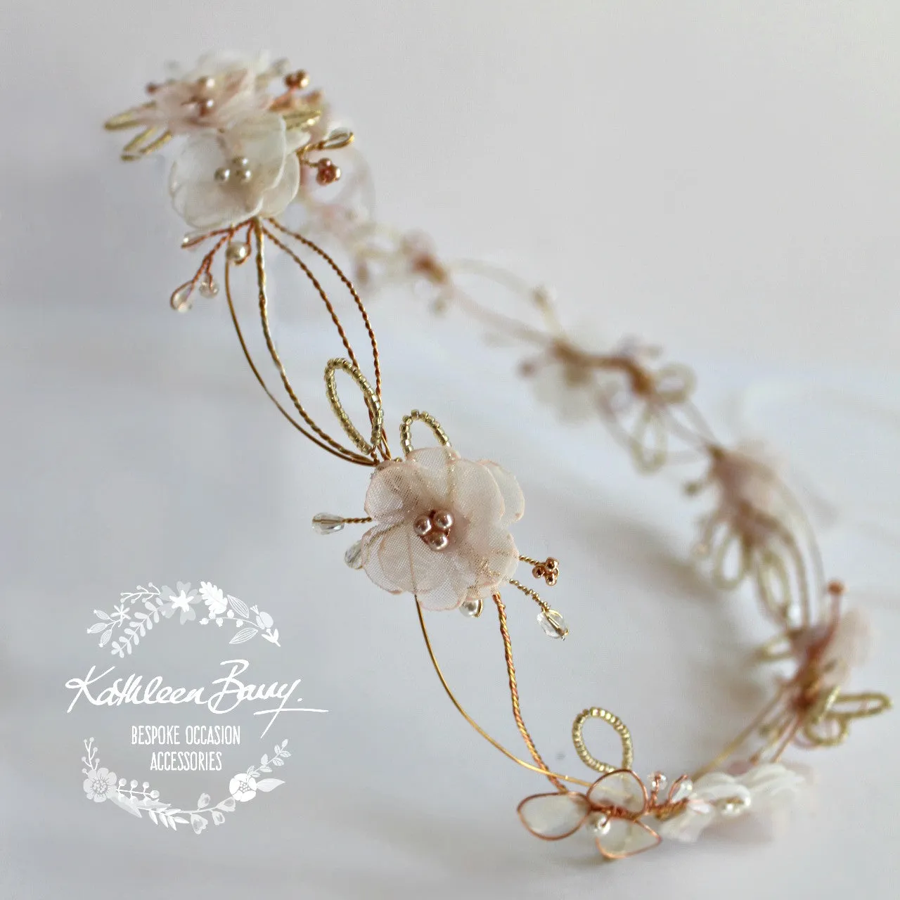 Jamie Rose Gold Blush Pink headband - wreath floral crown circlet - bridal hair accessories - wedding