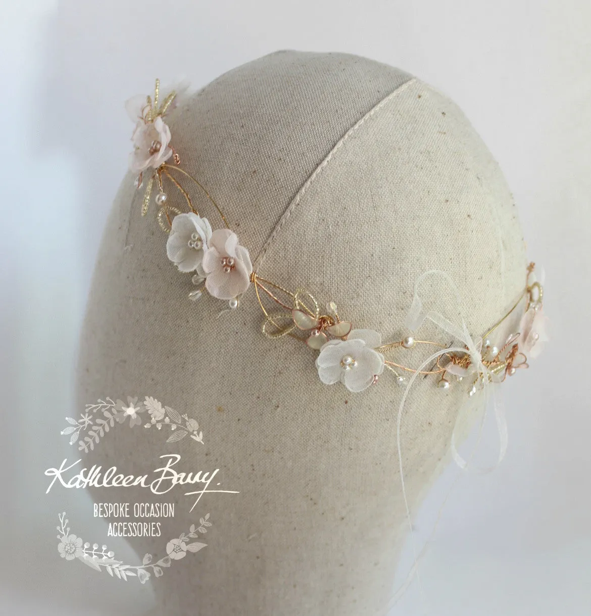 Jamie Rose Gold Blush Pink headband - wreath floral crown circlet - bridal hair accessories - wedding