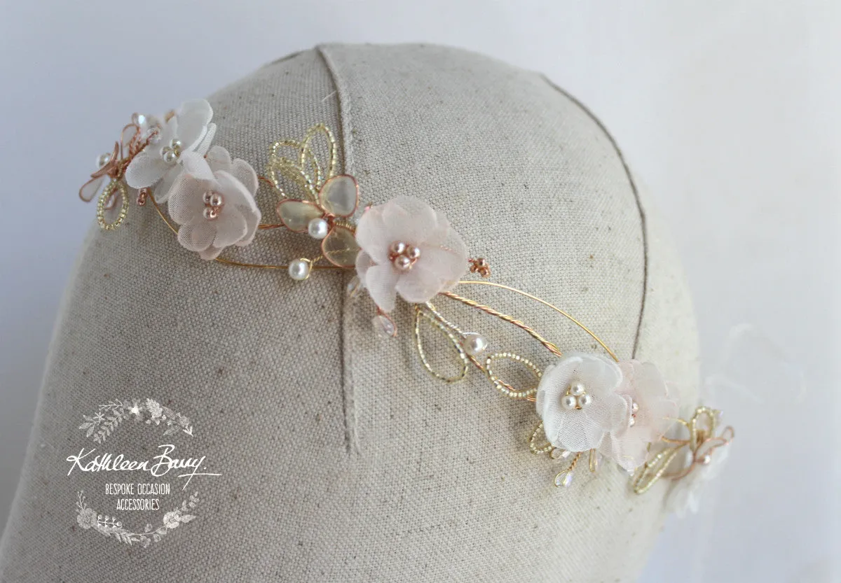 Jamie Rose Gold Blush Pink headband - wreath floral crown circlet - bridal hair accessories - wedding