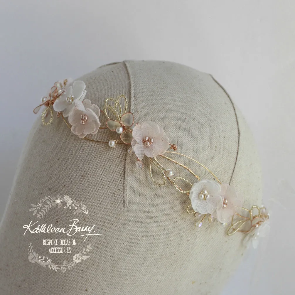 Jamie Rose Gold Blush Pink headband - wreath floral crown circlet - bridal hair accessories - wedding