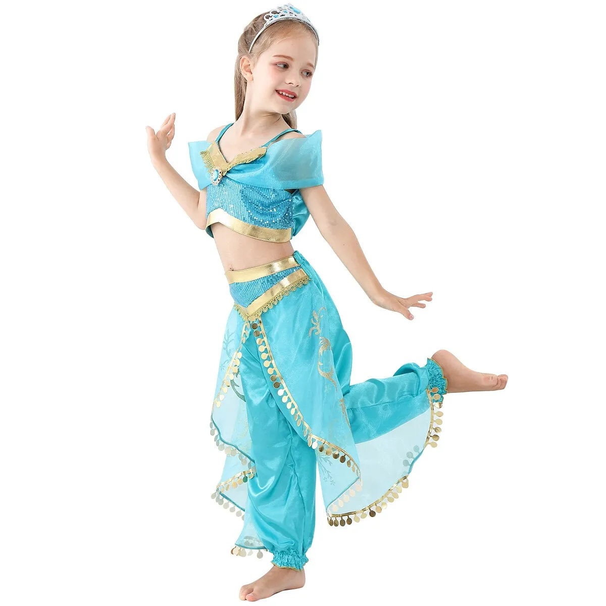 KAWELL Princess Jasmine Dress Christmas Fancy-Dress Costume with Accessories for Child