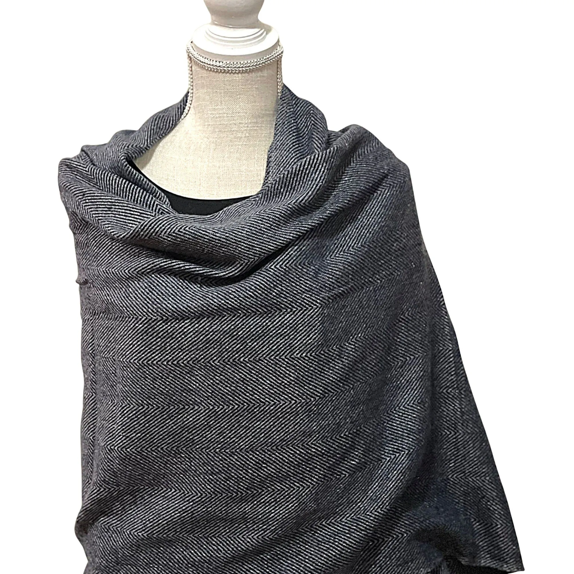 Luxury Soft Warm Scarf, Cashmere Wrap for him/her, Shawl, Wrap, Black Handmade Herringbone Cashmere Wrap, Gift For Her