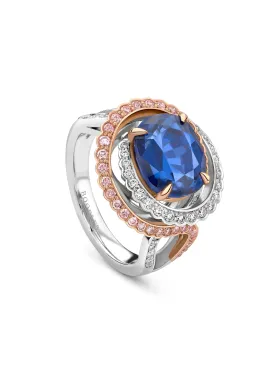 Monaco Cushion Sapphire and Pink Diamond Ring