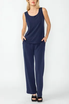 Navy Wide Leg Long Pants & Scoop Neck Tank Top