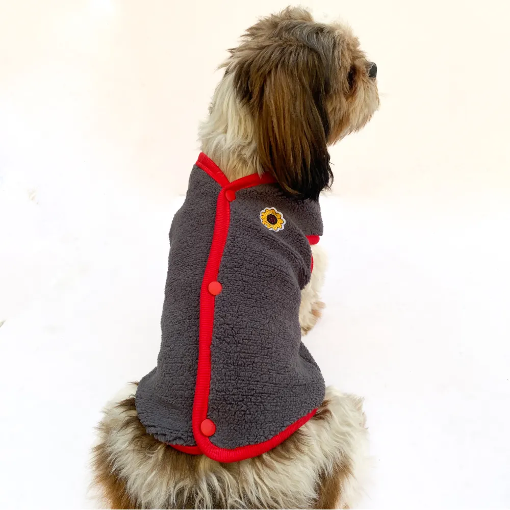 Pawgypets Cute Fleece Vest for Dogs and Cats (Grey/Red)