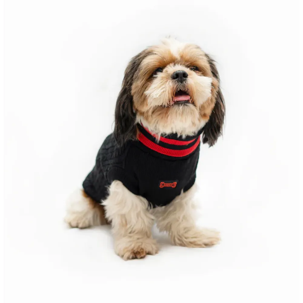 Pawgypets High Neck Cable Kint Sweater for Dogs and Cats (Black)