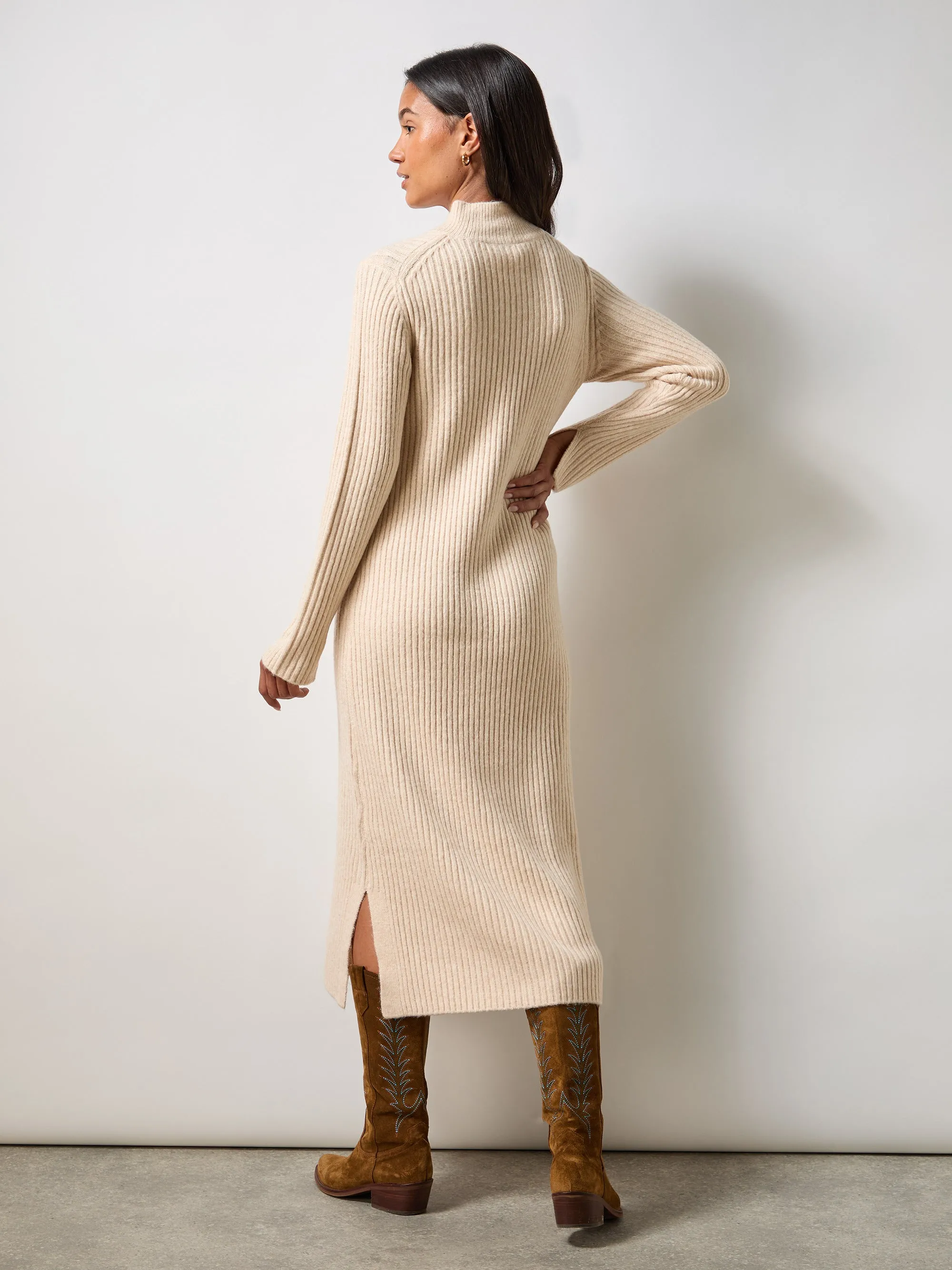 Petite Oatmeal High Neck Jumper Dress