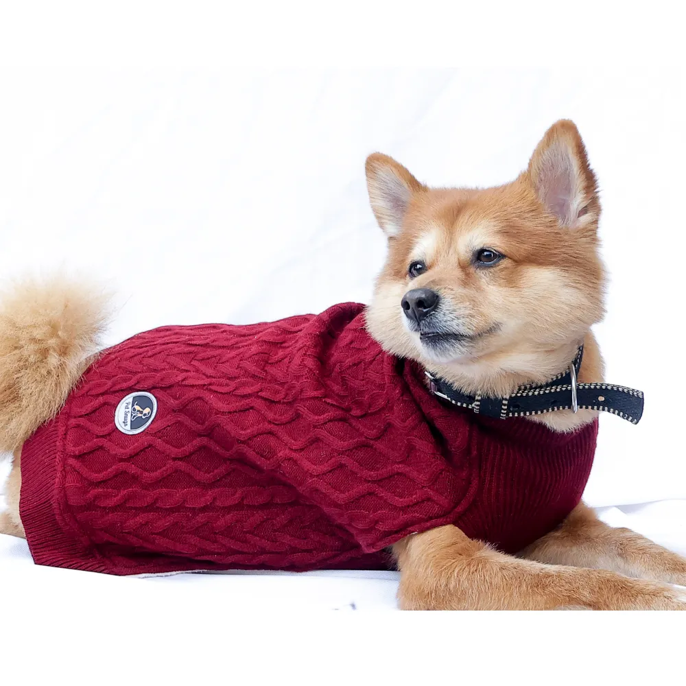 Petsnugs Cable Knit Sweater for Dogs and Cats (Maroon)