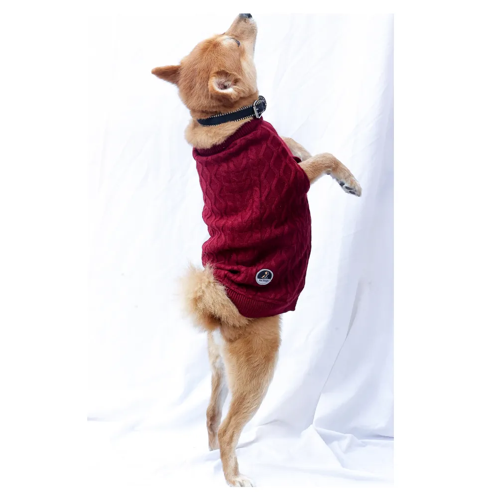 Petsnugs Cable Knit Sweater for Dogs and Cats (Maroon)