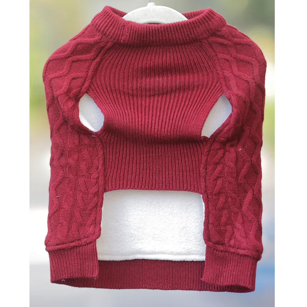 Petsnugs Cable Knit Sweater for Dogs and Cats (Maroon)