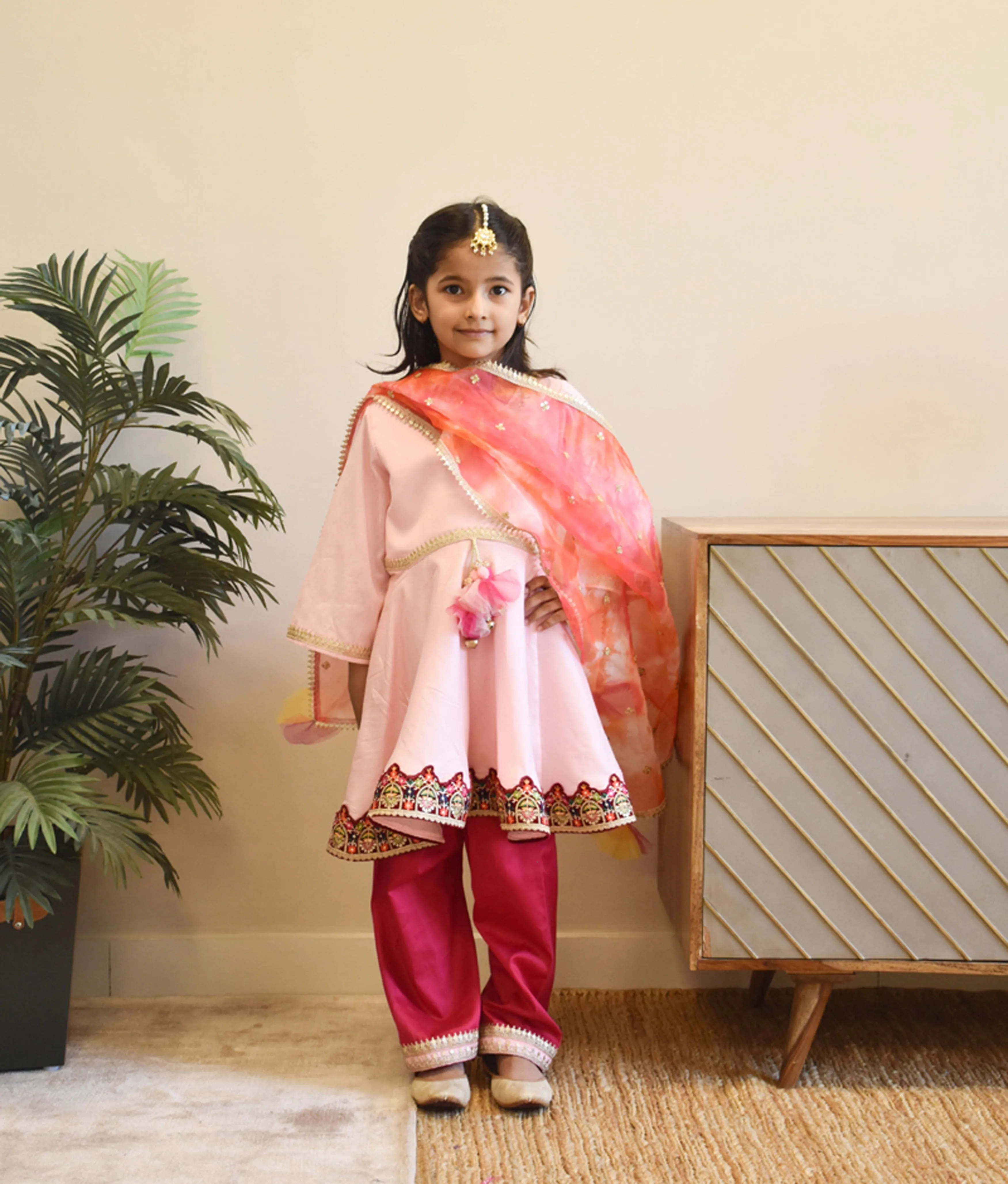 Pre-Order - Baby Pink Kurti with Pink Salwar for Girls