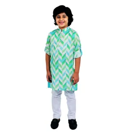 Pre-Order : GREEN AND WHITE KURTA WITH WHITE PANTS   for Boys