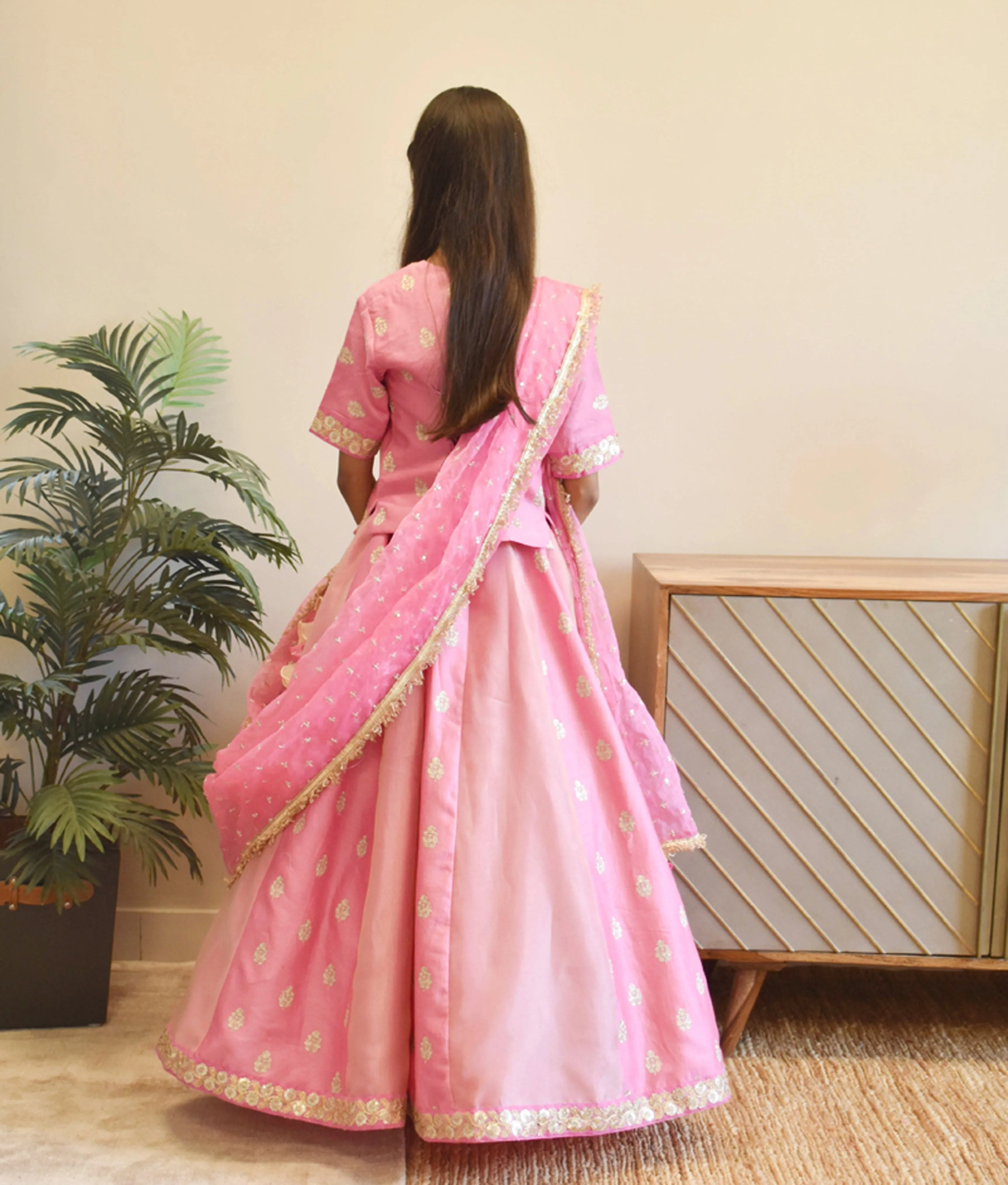 Pre-Order - Pink Chanderi Choli with Lehenga  for Girls