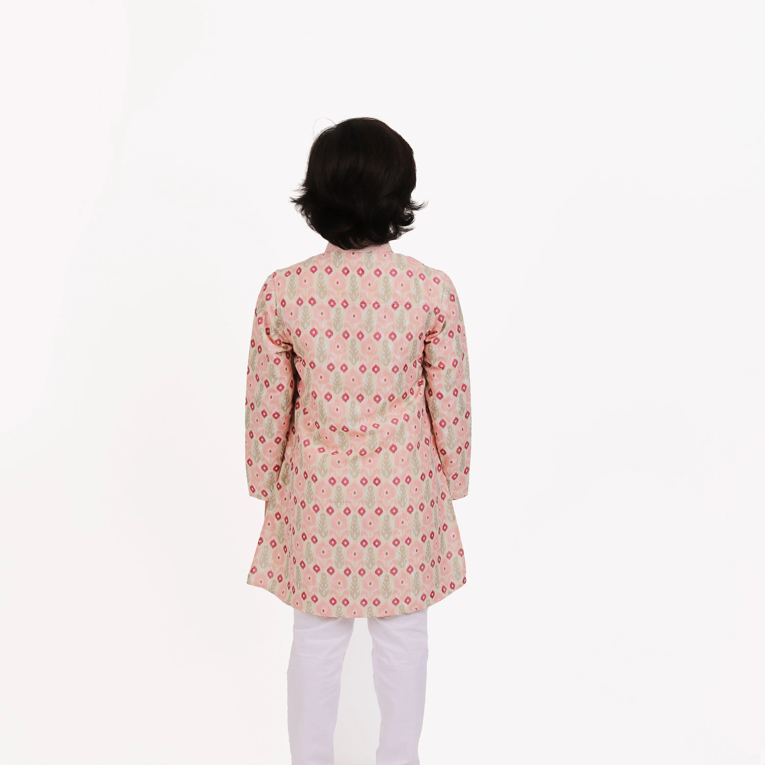 Pre-Order : PINK PATTERN KURTA WITH WHITE PANTS for Boys